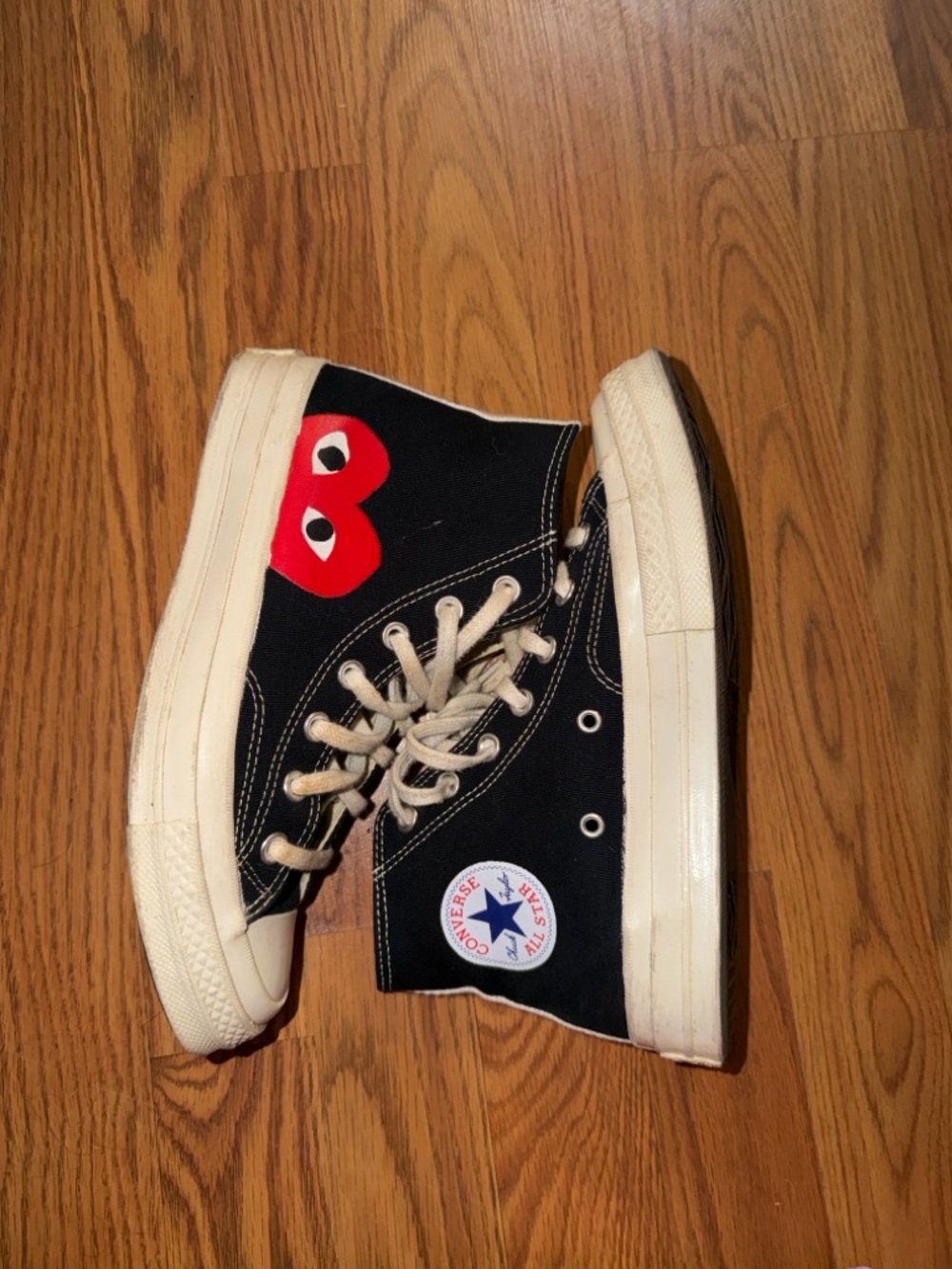 Converse Black High-Top Sneakers with Red Heart Graphic